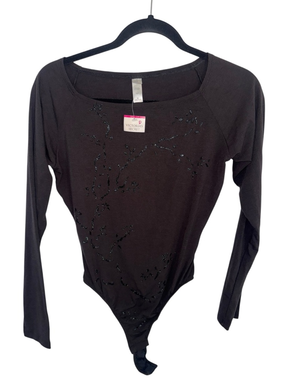 Victoria's Secret Vintage Black Long-Sleeve Embellished Bodysuit